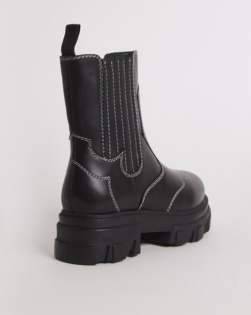 Hali Leather Embroidered Chunky Ankle Boots - Wide Fit (E)