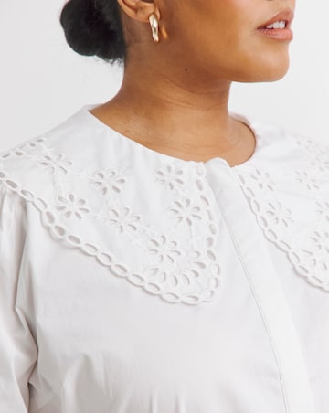 Simply Be White Cotton Broderie Collared Blouse