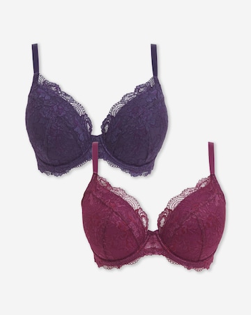 Pretty Secrets (2 Pack) New Ella Wired Padded Plunge Bras (B-G) Fig/Cherry