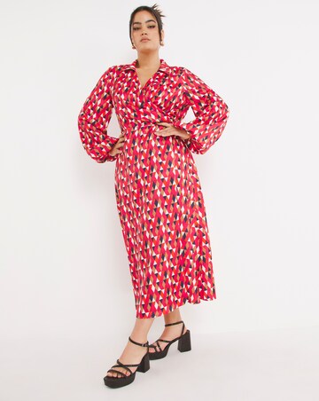 Little Mistress Geometric Satin Wrap Dress