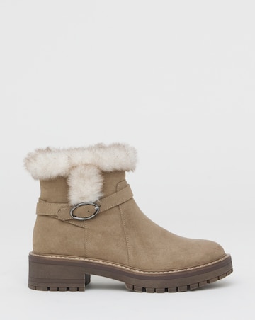 Heavenly Soles Alto Chunky Ankle Boots with Faux Fur Trim - Wide Fit (E)