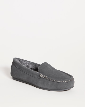 Leona Classic Suede Moccasin Slipper - Wide Fit (E)