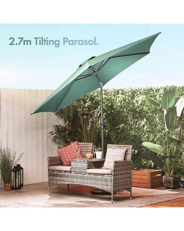 VonHaus Dark Green 2.7m Steel Garden Parasol with 12kg Base