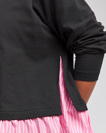 Black 2 In 1 Sweat With Woven Shirt