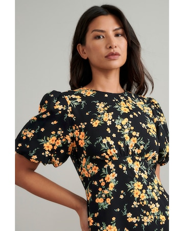 Nobody's Child Benita Midi Dress Yellow and Black Ditsy Floral