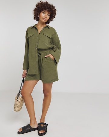 Simply Be Khaki Cheesecloth Shorts