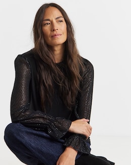 Tinsel Texture Sleeve Top