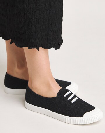 Burney Broderie Lace Up Plimsole Trainers - Wide Fit (E)