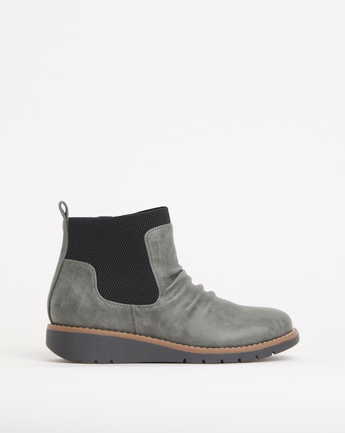 Heavenly Soles Blanche Low Wedge Ruched Ankle Boot - Wide Fit (E)