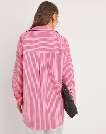 Womens Cotton Poplin Oversized Long Sleeve Shirt - Pink Stripe