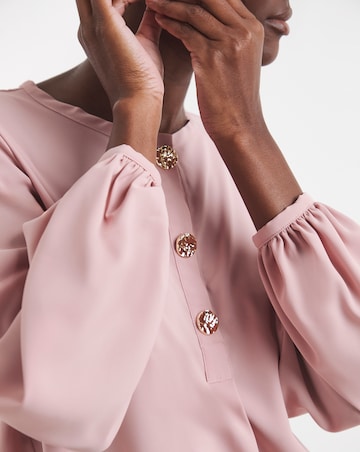 Button Detail Volume Sleeve Blouse