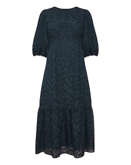 Joanna Hope Navy Burnout Bubble Sleeve Midi Dress
