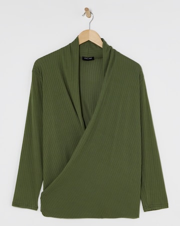 Khaki Ribbed Wrap Cardigan