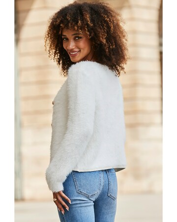 Sosandar Crew Neck Fluffy Cardigan