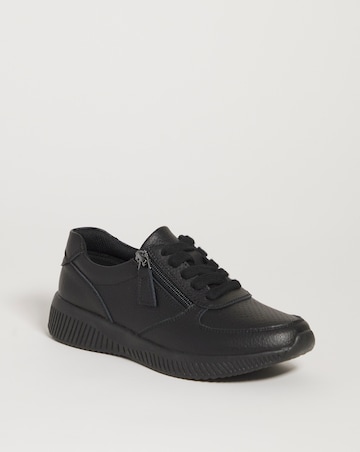 Heavenly Soles Seraphina Leather Lace Up Side Zip Trainers Wide E Fit