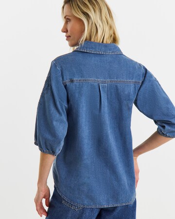 Mid Blue Embroidered Denim Shirt