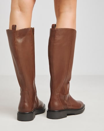 Andy Leather Stretch Seam Knee High Flat Boots Wide E Fit Super Curvy Calf