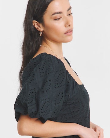 Black Square Neck Broderie Maxi Dress