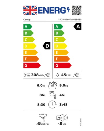 Candy CSOW4966TWMBB680 Smart Pro Inverter 9/6kg Washer Dryer Black + Install