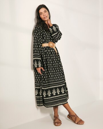 Border Print Batwing Smock Maxi Dress