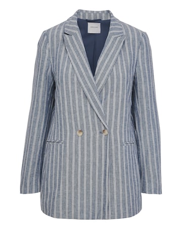 Blue Stripe Linen Double Breasted Blazer