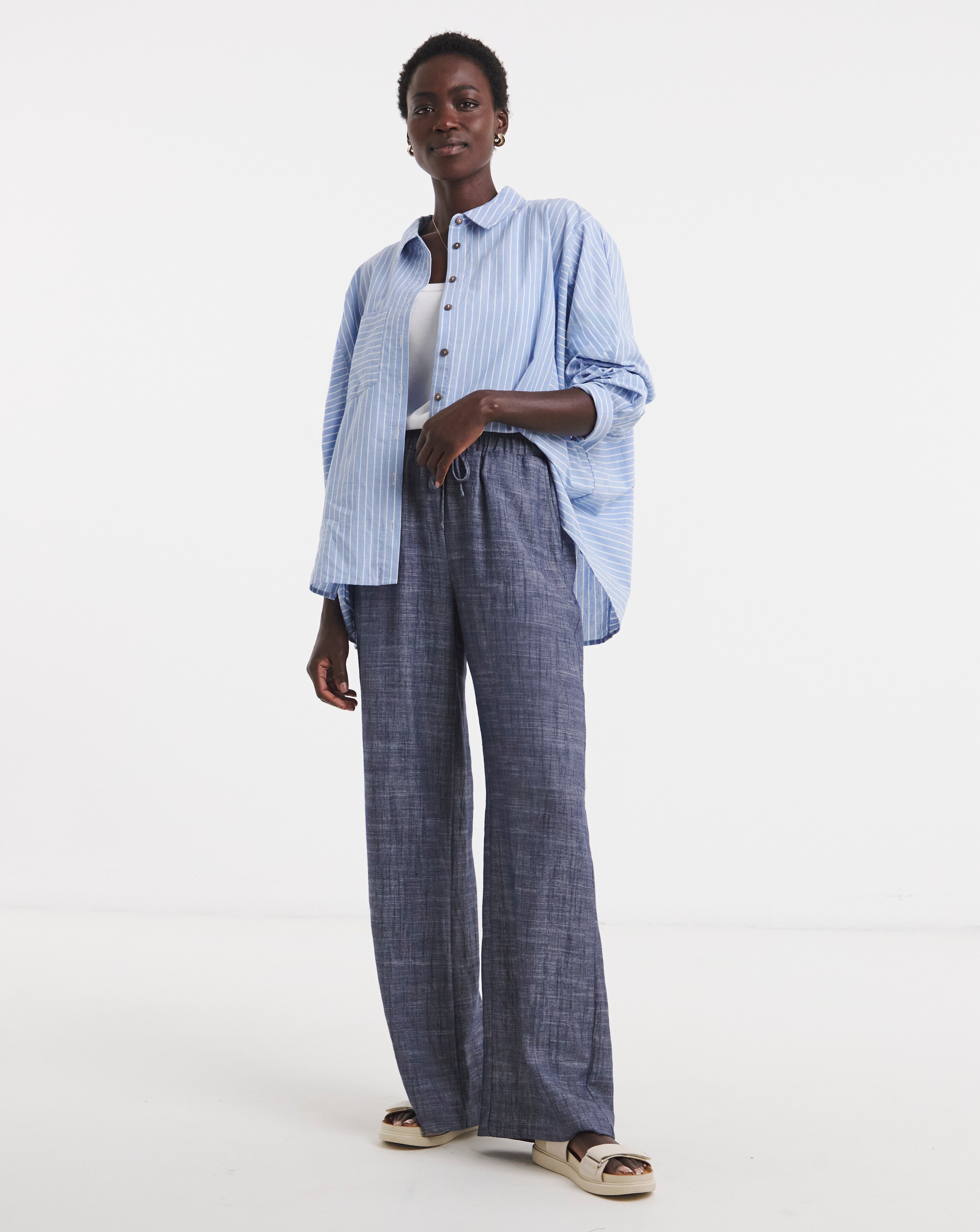 Chambray Wide Leg Trouser | Ambrose Wilson