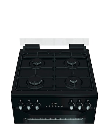 Hotpoint HTG6GDCB1 60cm Gas Twin Cooker with Glass Lid - Black + Install