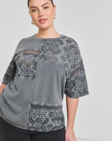 Simply Be Acid Wash Grey Cut Work Oversized T-Shirt