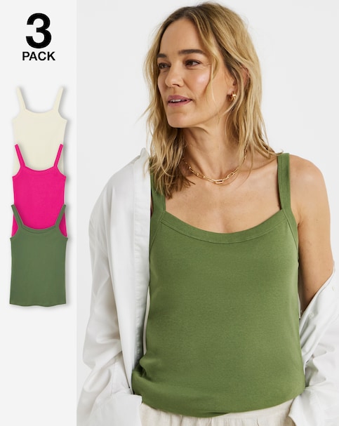 3 Pack Thick Strap Cotton Cami Tops