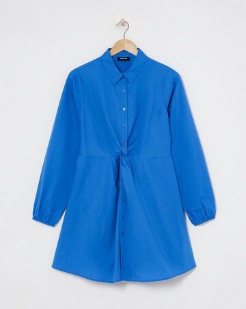 Blue Twist Front Cotton Shirt Dress