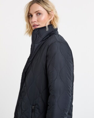 Navy Reversible Borg Quilted Coat