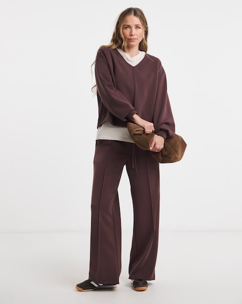 Anthology Dark Cherry Wide Leg Joggers With Satin Trims
