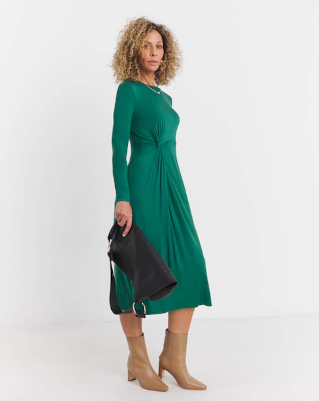 slim fit dress slacks Side Tie Long Sleeve Jersey Dress for Tall Women L / Black main image 1