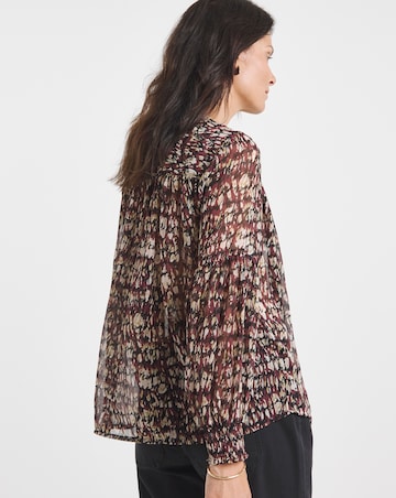 Georgette Collarless Blouson Sleeve Blouse