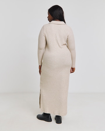 Beige Cosy Rib Collared Maxi Dress