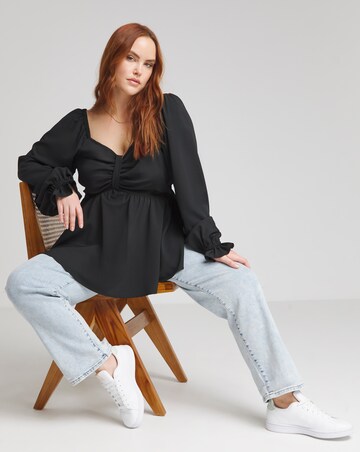 Black Bow Front Long Sleeve Blouse