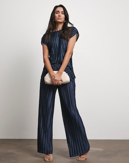 Joanna Hope Metallic Plisse Wide Leg Trousers