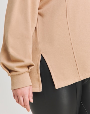 Latte Piping Detail Side Split Sweatshirt