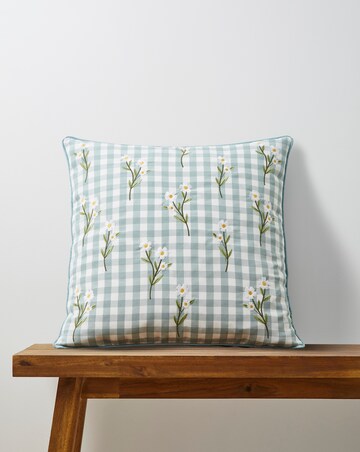 Julipa Daisy Floral Embroidered Check Cushion