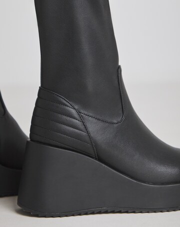 Pax Wedge Knee High Boots Quilting Detail - Wide Fit (E) & Curvy Calf