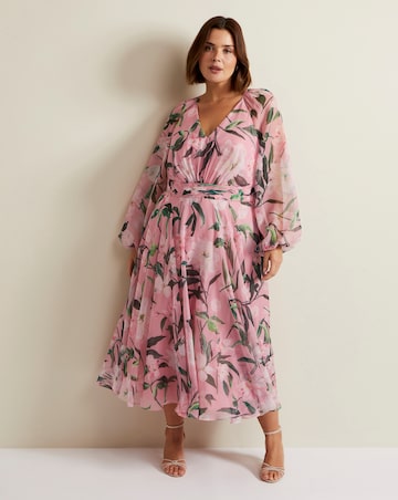 Phase Eight Lina Printed Long Sleeve Midi Dress