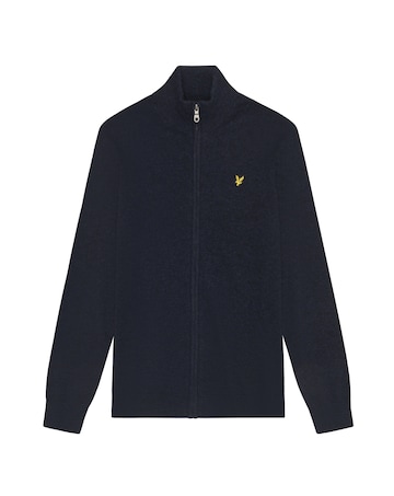 Lyle & Scott Lambswool Blend Zip Through Cardigan - Navy Marl
