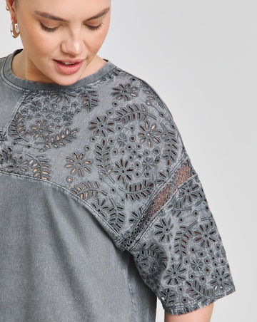 Simply Be Acid Wash Grey Cut Work Oversized T-Shirt