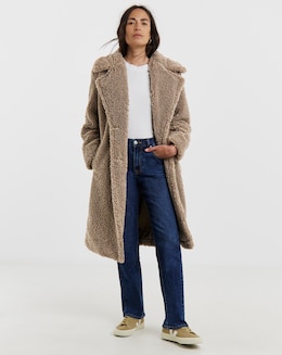 Mushroom Button Front Borg Teddy Coat