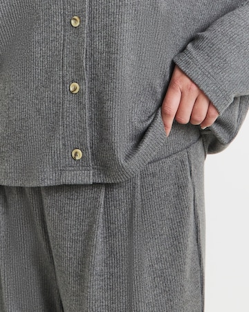 Figleaves Supersoft Rib Knit Button Lounge Set Charcoal