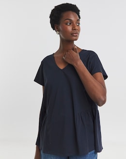 Pure Cotton V Neck Peplum Side Panel Top