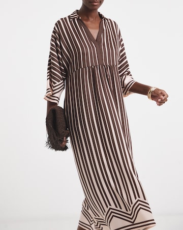 Border Print Placket Detail Smock Dress