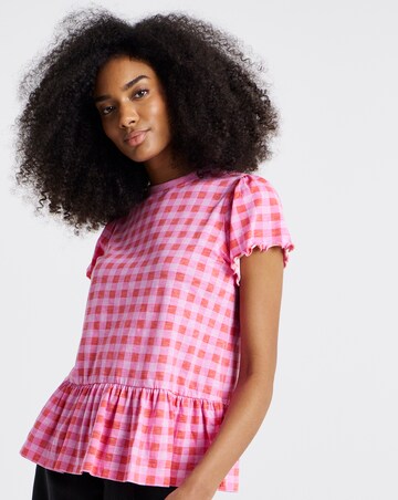 Pink and Red Ruffle Sleeve Peplum Tee