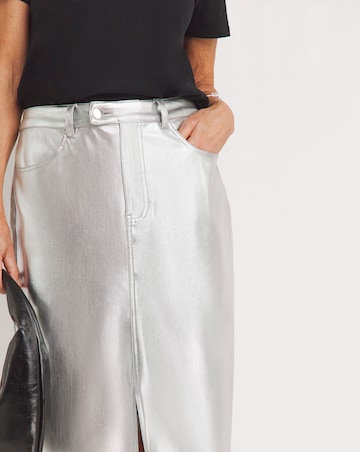Metallic PU Leather Look Column Maxi Skirt