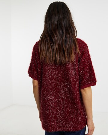 Glitter Knit Short Sleeve Sweatshirt